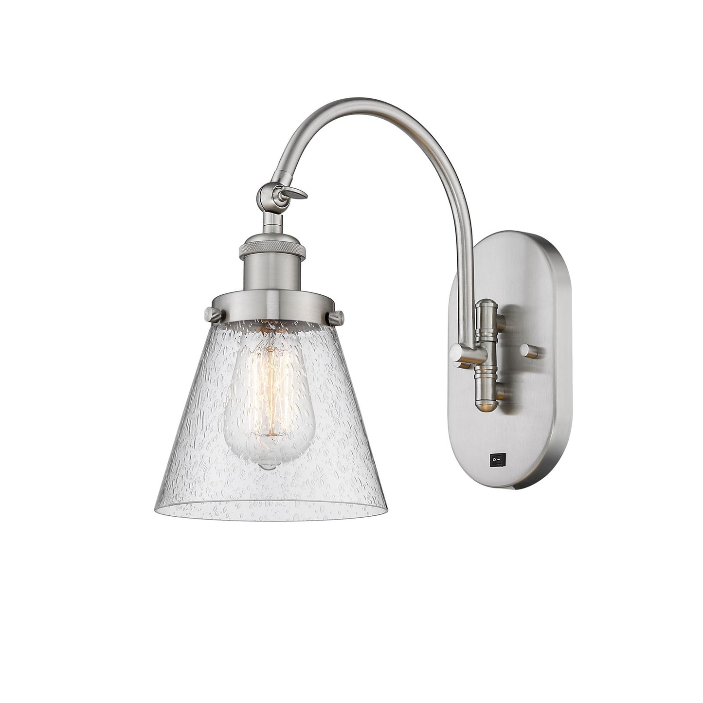 Innovations Cone 6.25in 1-Light Swing Arm Wall Sconce | Industrial Brushed Satin Nickel Steel and Seedy Glass | Bedroom & Living | Model 918-1W-SN-G64
