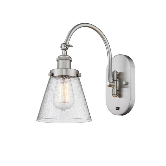 Innovations Cone 6.25in 1-Light Swing Arm Wall Sconce | Industrial Brushed Satin Nickel Steel and Seedy Glass | Bedroom & Living | Model 918-1W-SN-G64
