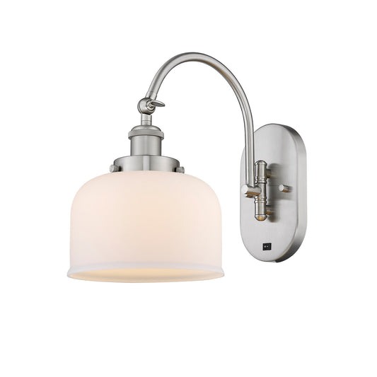 Innovations Bell 8in 1-Light Swing Arm Lamp | Industrial Brushed Satin Nickel Steel and Matte White Frosted Glass | Bedroom & | Model 918-1W-SN-G71-LED