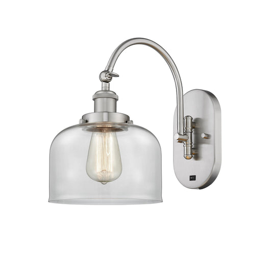 Innovations Bell 8in 1-Light Swing Arm Lamp | Industrial Brushed Satin Nickel Steel and Clear Glass | Bedroom & Living Room | Model 918-1W-SN-G72-LED
