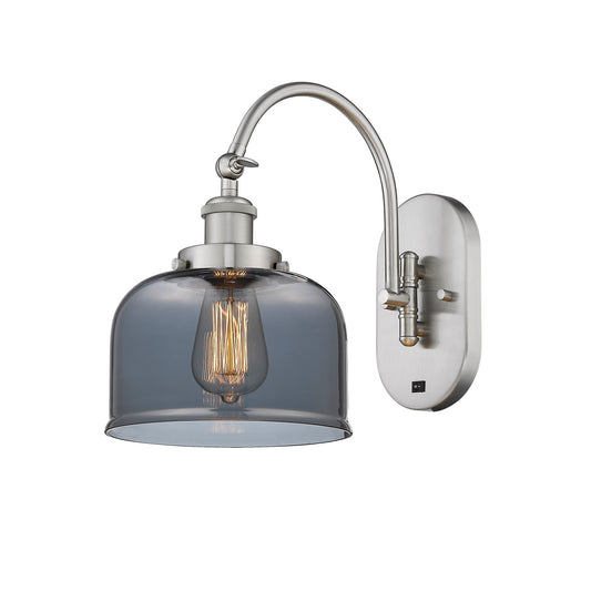 Innovations Bell 8in 1-Light Swing Arm Wall Sconce | Industrial Brushed Satin Nickel and Light Smoke Glass | Bedroom & Living Room | Model 918-1W-SN-G73