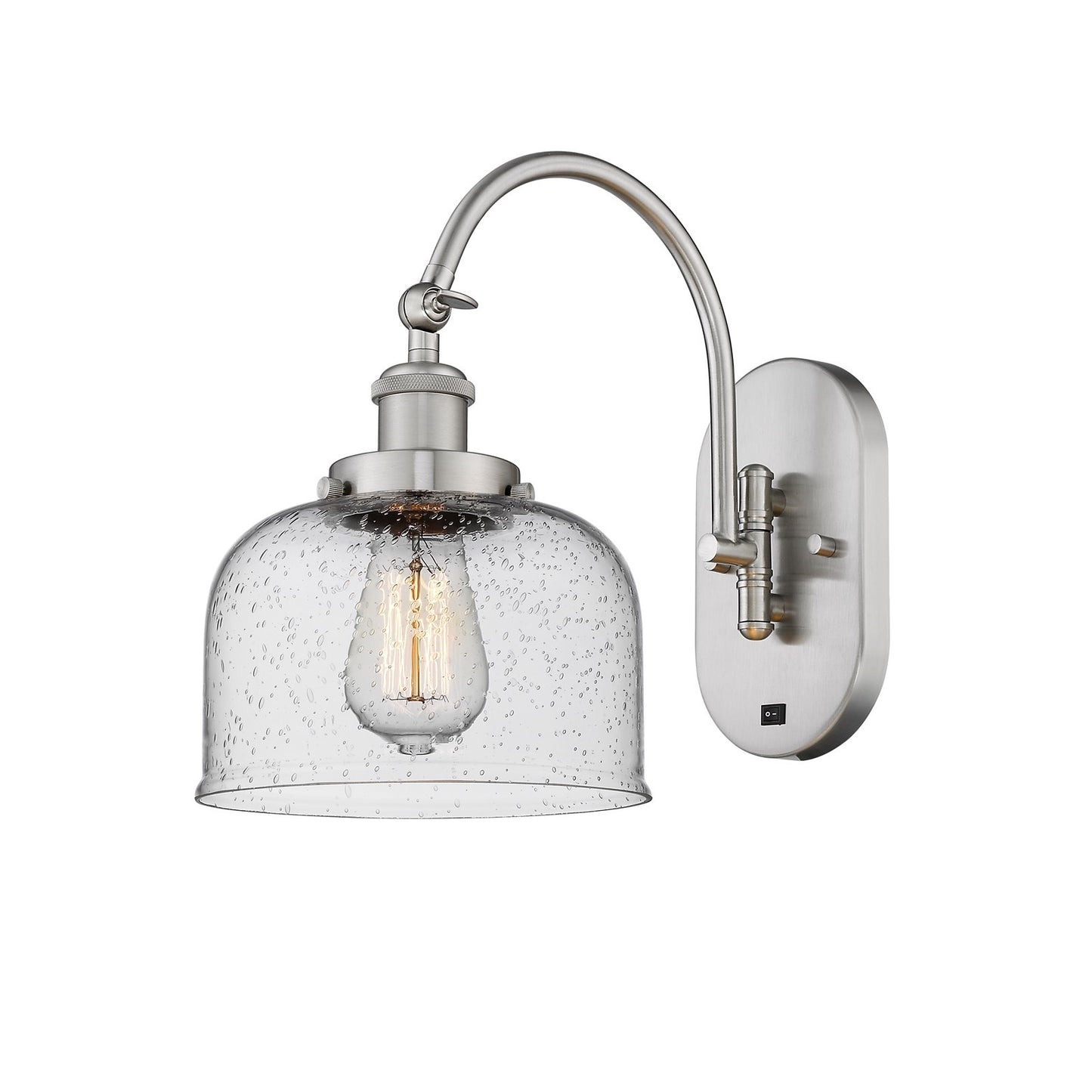 Innovations Bell 8in 1-Light Swing Arm Wall Sconce | Industrial Brushed Satin Nickel and Seedy Glass | Bedroom & Living Room | Model 918-1W-SN-G74-LED