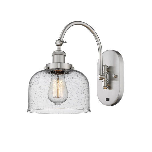 Innovations Bell 8in 1-Light Swing Arm Wall Sconce | Industrial Brushed Satin Nickel and Seedy Glass | Bedroom & Living Room | Model 918-1W-SN-G74-LED