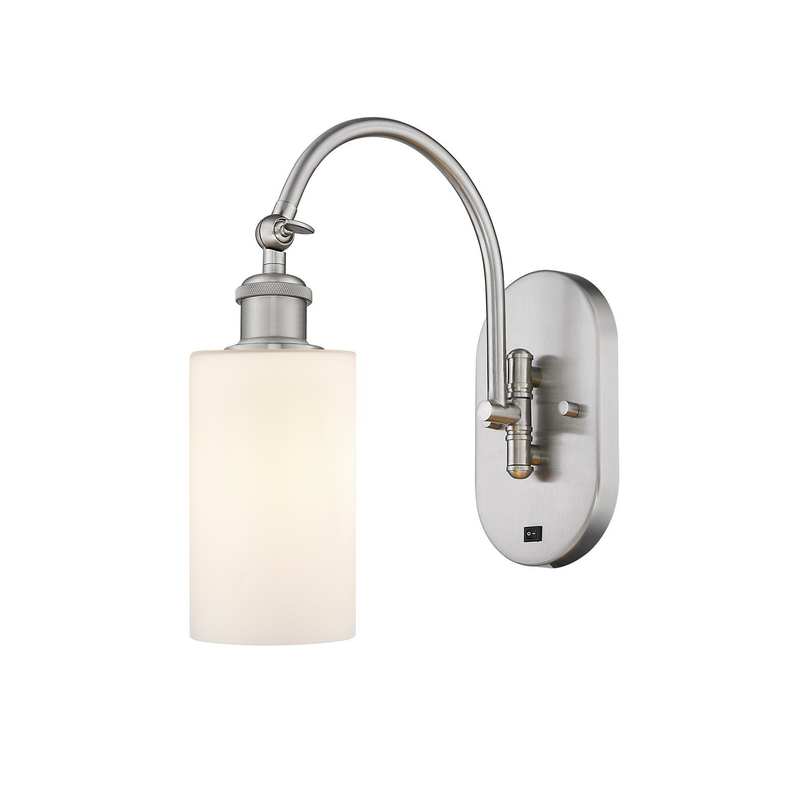 Innovations Clymer 4in 1-Light Wall Sconce | Industrial Modern Brushed Satin Nickel and Matte White Glass | Bedroom & Hallway | Model 918-1W-SN-G801