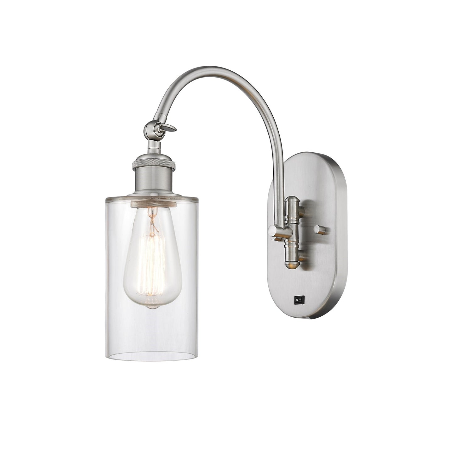 Innovations Clymer 4in 1-Light Wall Sconce | Industrial Modern Brushed Satin Nickel and Clear Glass | Bedroom & Hallway Accent | Model 918-1W-SN-G802