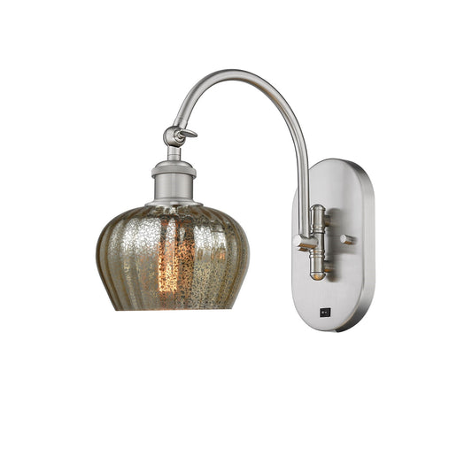 Innovations Fenton 6.5in 1-Light Wall Sconce | Industrial Brushed Satin Nickel and Mercury Ribbed Glass | Hallway & Bathroom Accent | Model 918-1W-SN-G96