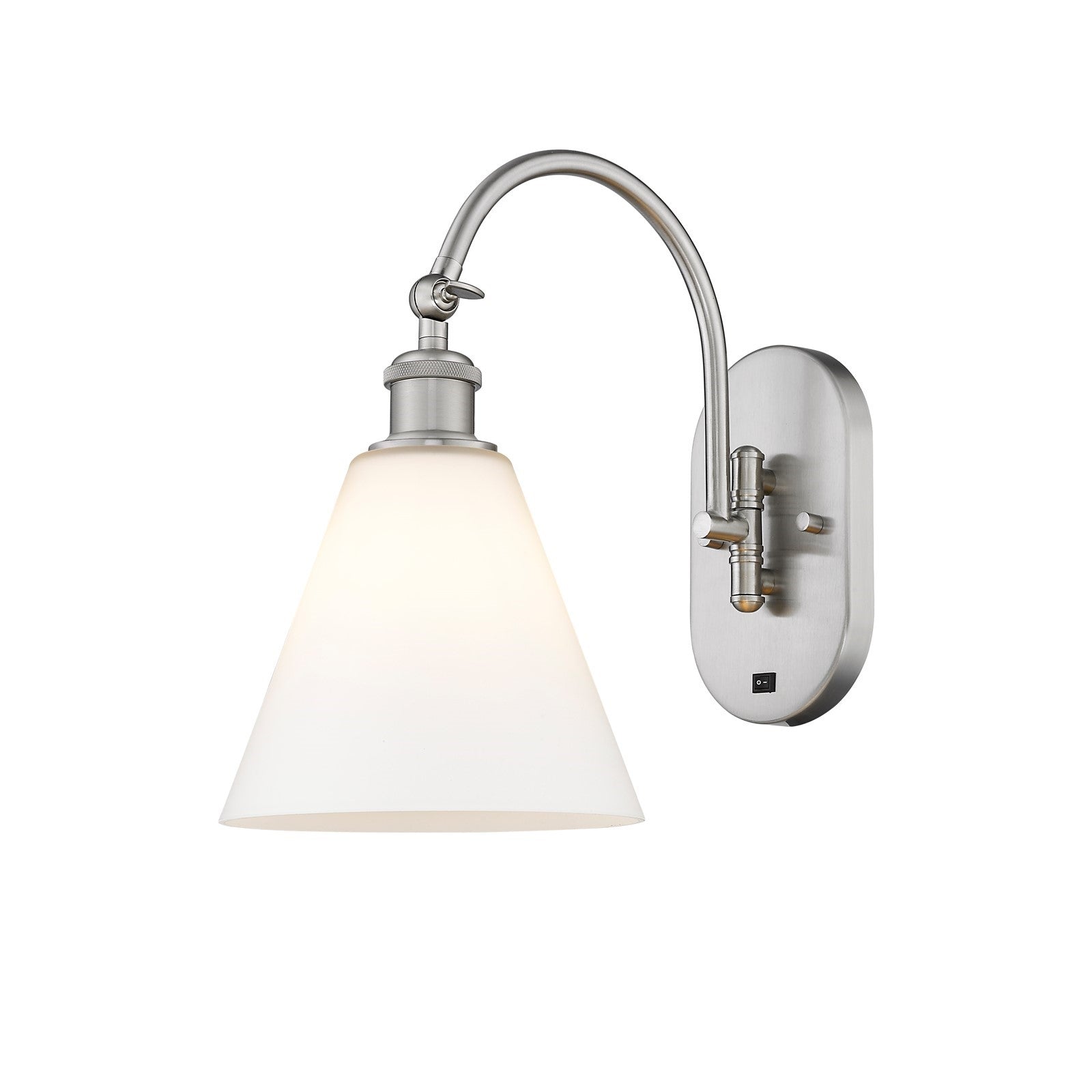 Innovations Berkshire Glass 8in 1-Light Wall Sconce | Industrial Brushed Satin Nickel and Matte White Glass | Hallway & Bathroom | Model 918-1W-SN-GBC-81