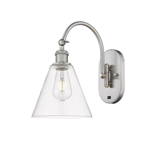 Innovations Berkshire Glass 8in 1-Light Wall Sconce | Industrial Brushed Satin Nickel and Clear Glass | Hallway & Bathroom Accent | Model 918-1W-SN-GBC-82