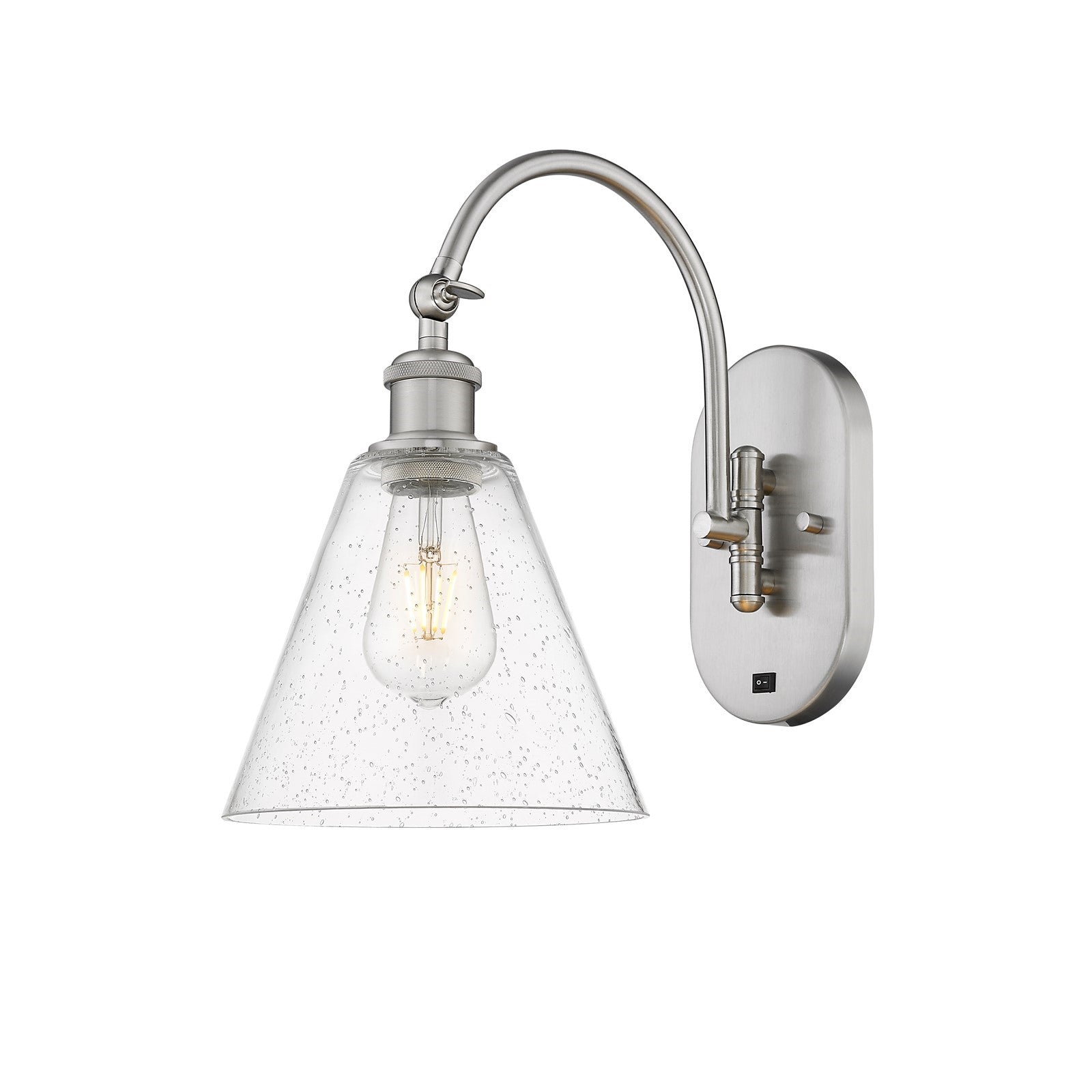 Innovations Berkshire Glass 8in 1-Light Wall Sconce | Industrial Brushed Satin Nickel and Seedy Glass | Hallway & Bathroom Accent | Model 918-1W-SN-GBC-84