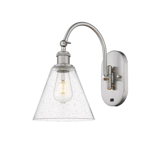 Innovations Berkshire Glass 8in 1-Light Wall Sconce | Industrial Brushed Satin Nickel and Seedy Glass | Hallway & Bathroom Accent | Model 918-1W-SN-GBC-84