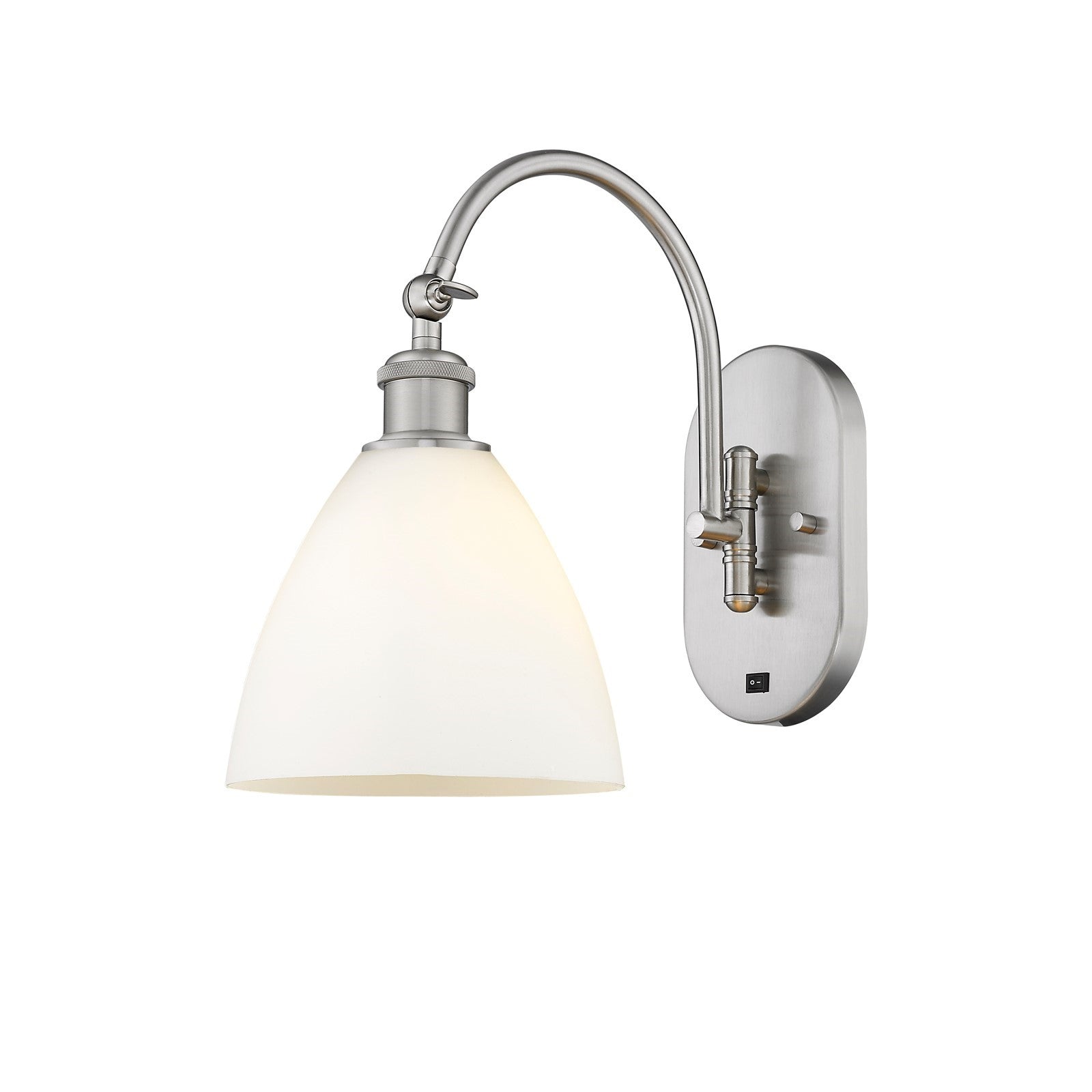 Innovations Bristol 7.5in 1-Light Wall Sconce | Industrial Brushed Satin Nickel and Matte White Glass | Hallway & Bedroom Accent | Model 918-1W-SN-GBD-751