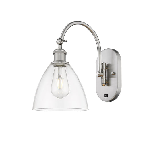 Innovations Bristol 7.5in 1-Light Wall Sconce | Industrial Brushed Satin Nickel and Clear Glass | Hallway & Bedroom Accent | Model 918-1W-SN-GBD-752