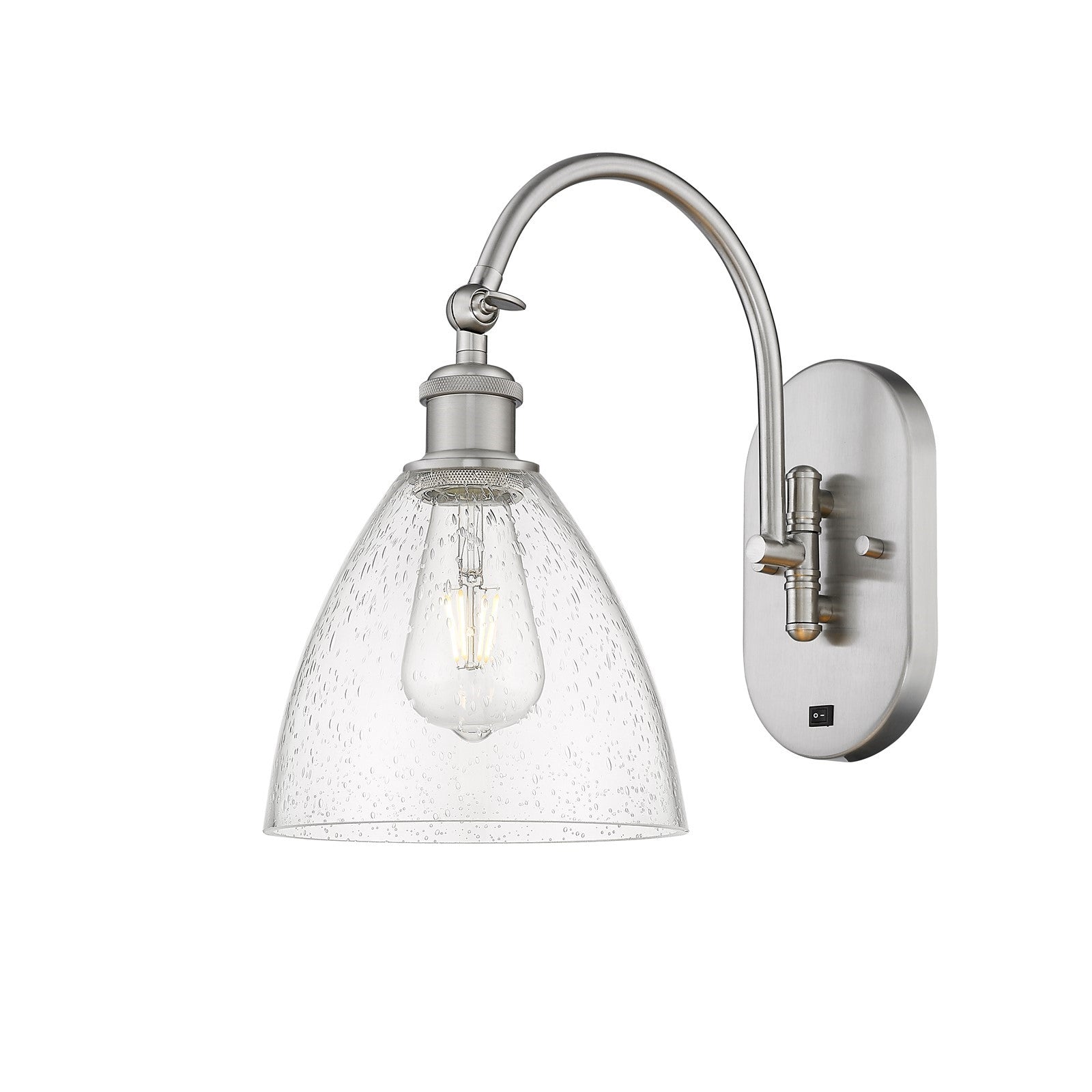 Innovations Bristol 7.5in 1-Light Wall Sconce | Industrial Brushed Satin Nickel and Seedy Glass | Hallway & Bedroom Accent | Model 918-1W-SN-GBD-754