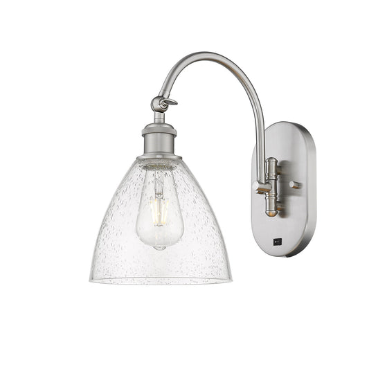Innovations Bristol 7.5in 1-Light Wall Sconce | Industrial Brushed Satin Nickel and Seedy Glass | Hallway & Bedroom Accent | Model 918-1W-SN-GBD-754