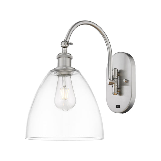 Innovations Bristol 9in 1-Light Wall Sconce | Industrial Brushed Satin Nickel Steel and Clear Glass | Bedroom & Hallway Accent | Model 918-1W-SN-GBD-92