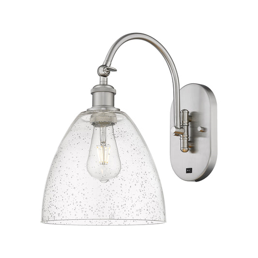 Innovations Bristol 9in 1-Light Wall Sconce | Industrial Brushed Satin Nickel Steel and Seedy Glass | Bedroom & Hallway Accent | Model 918-1W-SN-GBD-94