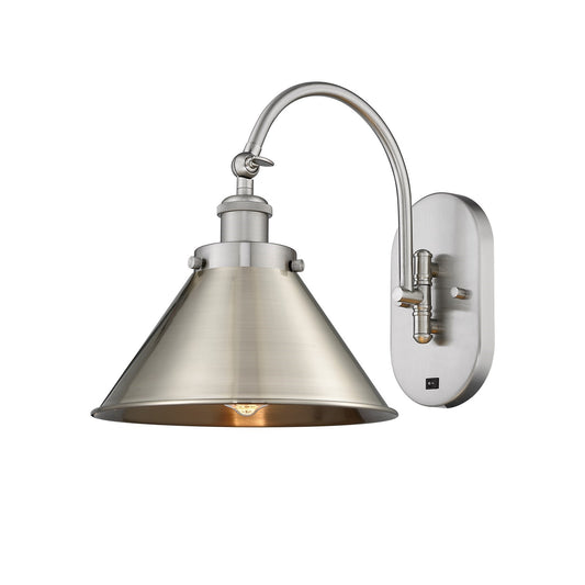 Innovations Briarcliff 10in 1-Light Swing Arm Lamp | Industrial Brushed Satin Nickel Steel and Metal Shade | Bedroom Reading & | Model 918-1W-SN-M10-SN