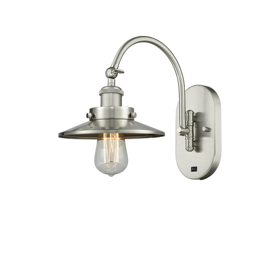 Innovations Railroad 8in 1-Light Swing Arm Wall Sconce | Industrial Brushed Satin Nickel Steel and Cast Brass with Brushed Satin | Model 918-1W-SN-M2-LED