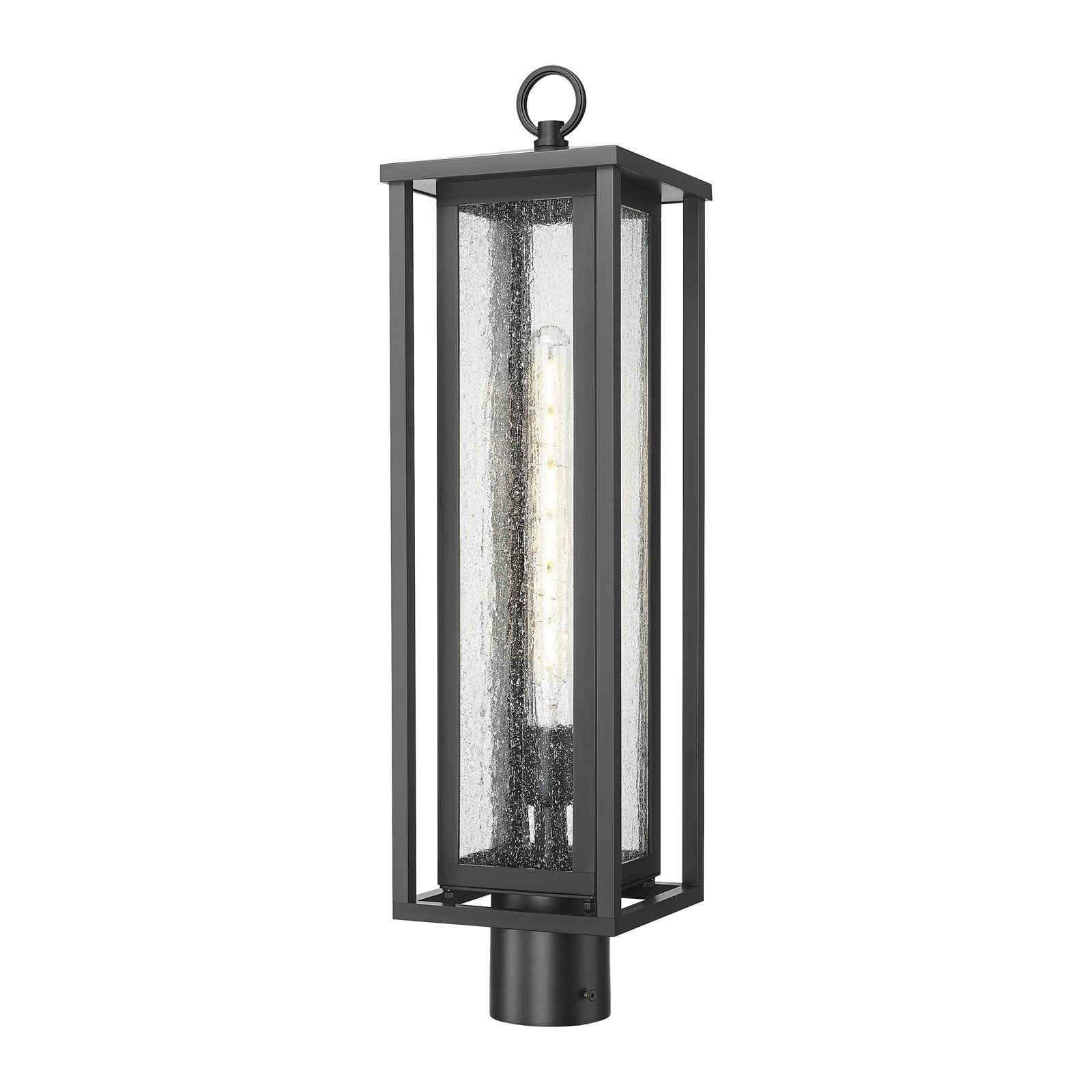 Innovations Ashland 7in 1-Light Post Lantern | Contemporary Matte Black and Seedy Glass | Driveway & Garden Path | Model 9950-1PLT-BK-25-SDY