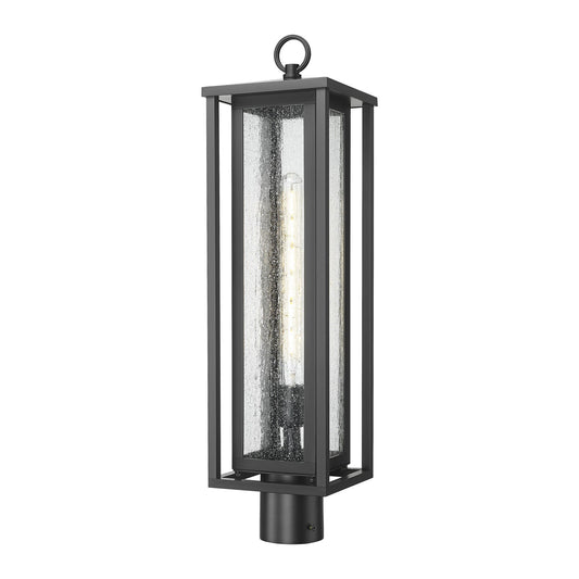 Innovations Ashland 7in 1-Light Post Lantern | Contemporary Matte Black and Seedy Glass | Driveway & Garden Path | Model 9950-1PLT-BK-25-SDY