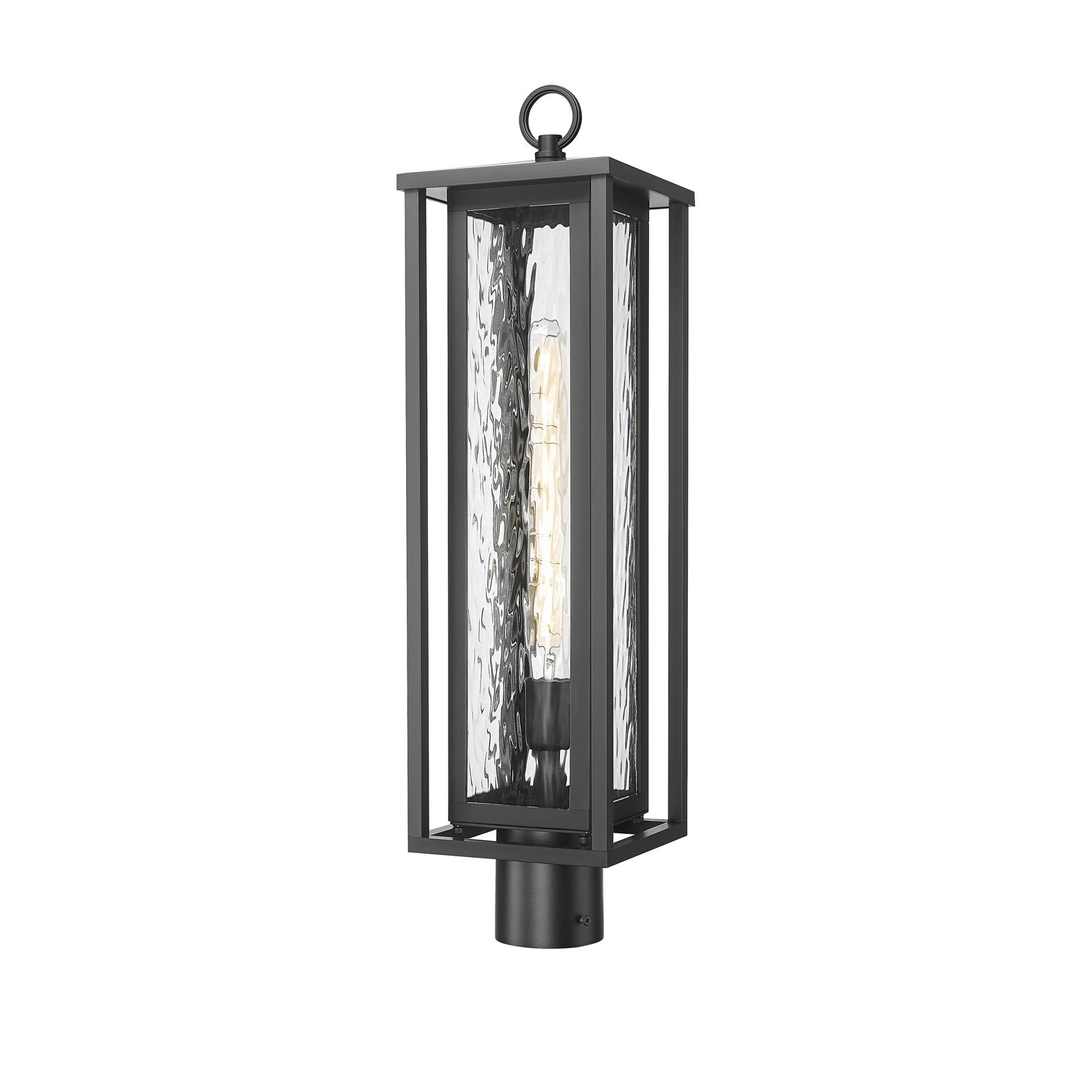 Innovations Ashland 25in 1-Light Post Light | Coastal Matte Black EPMM and Water Glass | Covered Porch & Entryway | Model 9950-1PLT-BK-25-WG