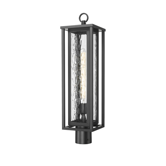 Innovations Ashland 25in 1-Light Post Light | Coastal Matte Black EPMM and Water Glass | Covered Porch & Entryway | Model 9950-1PLT-BK-25-WG