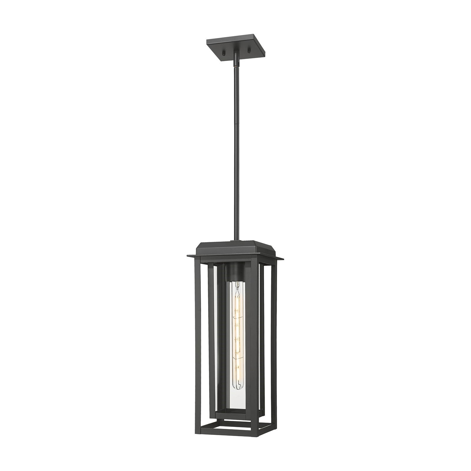 Innovations Mansfield 19in 1-Light Pendant | Coastal Matte Black Aluminum and Clear Glass | Covered Patio & Entryway | Model 9951-1H-BK-19-CG-BK-CL
