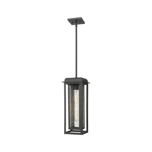Innovations Mansfield 19in 1-Light Pendant | Coastal Matte Black Aluminum and Seedy Glass | Covered Patio & Entryway | Model 9951-1H-BK-19-CG-BK-SDY
