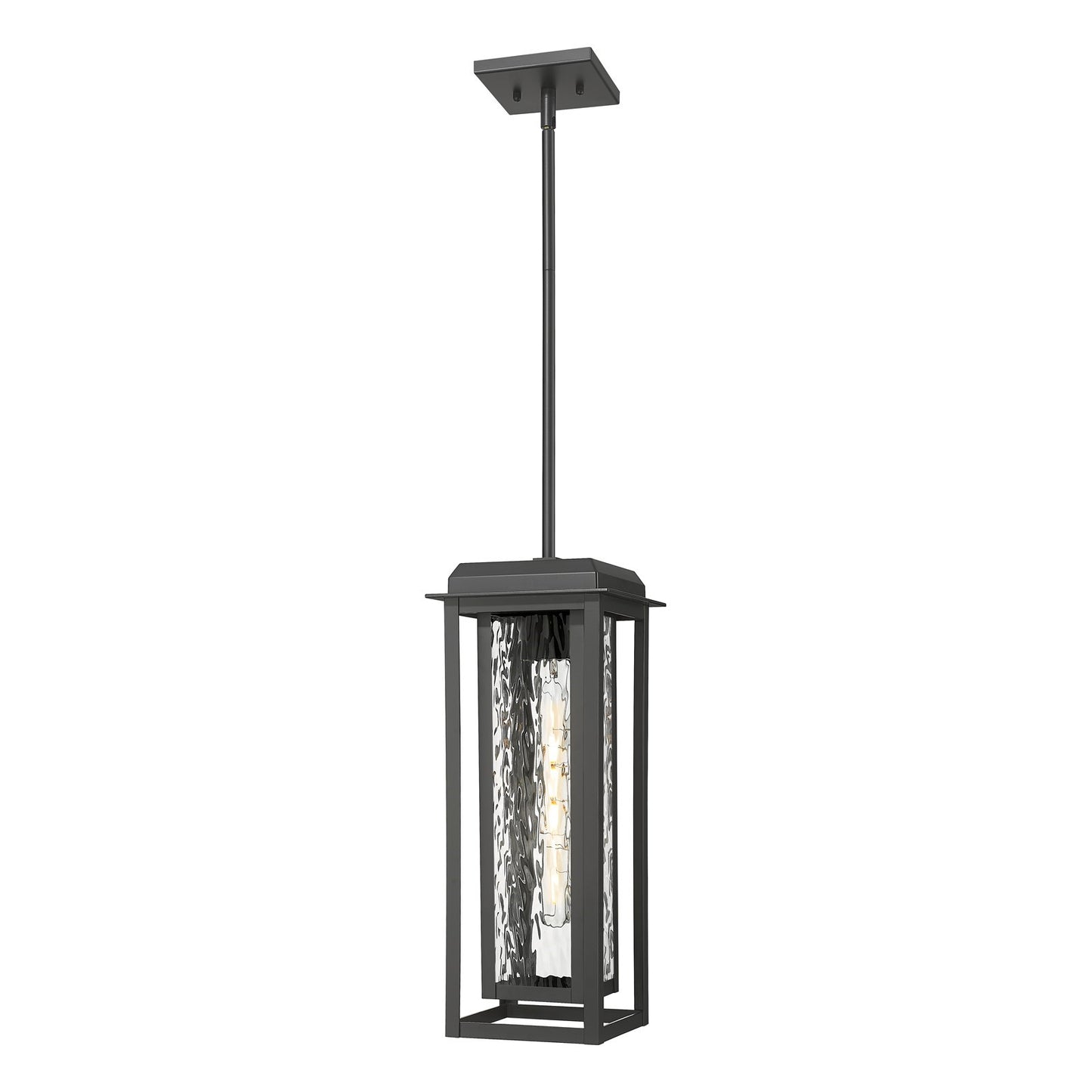 Innovations Mansfield 19in 1-Light Pendant | Contemporary Matte Black Aluminum and Water Glass | Covered Patio & Entryway | Model 9951-1H-BK-19-CG-BK-WG