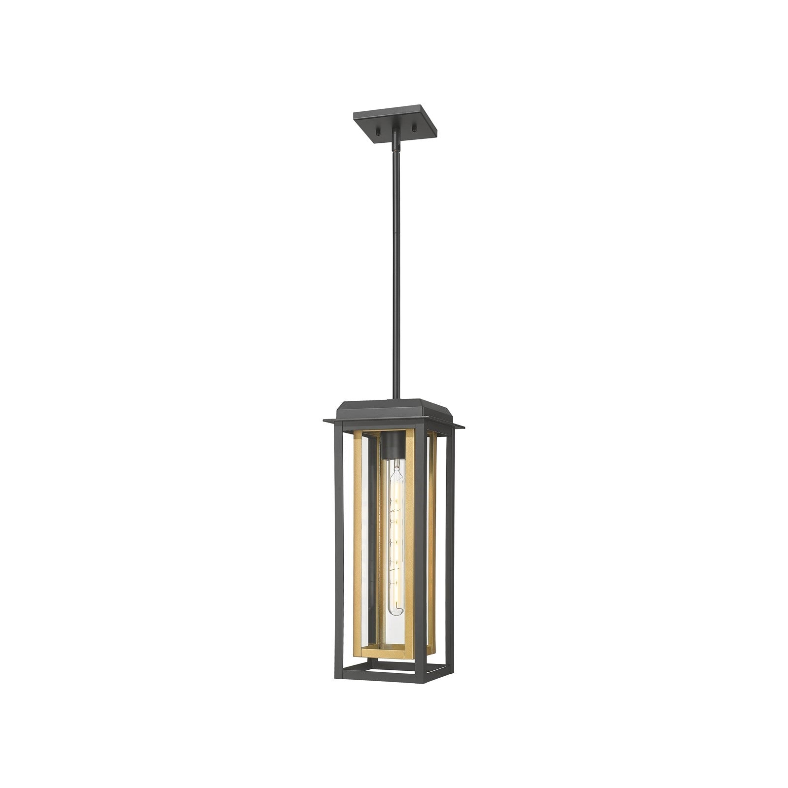 Innovations Mansfield 19in 1-Light Pendant | Contemporary Matte Black Aluminum and Clear Glass with Brass Accent | Covered | Model 9951-1H-BK-19-CG-BR-CL