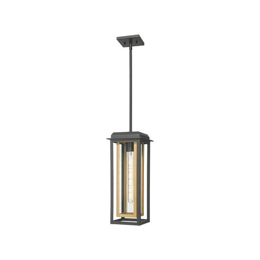 Innovations Mansfield 19in 1-Light Pendant | Contemporary Matte Black Aluminum and Clear Glass with Brass Accent | Covered | Model 9951-1H-BK-19-CG-BR-CL