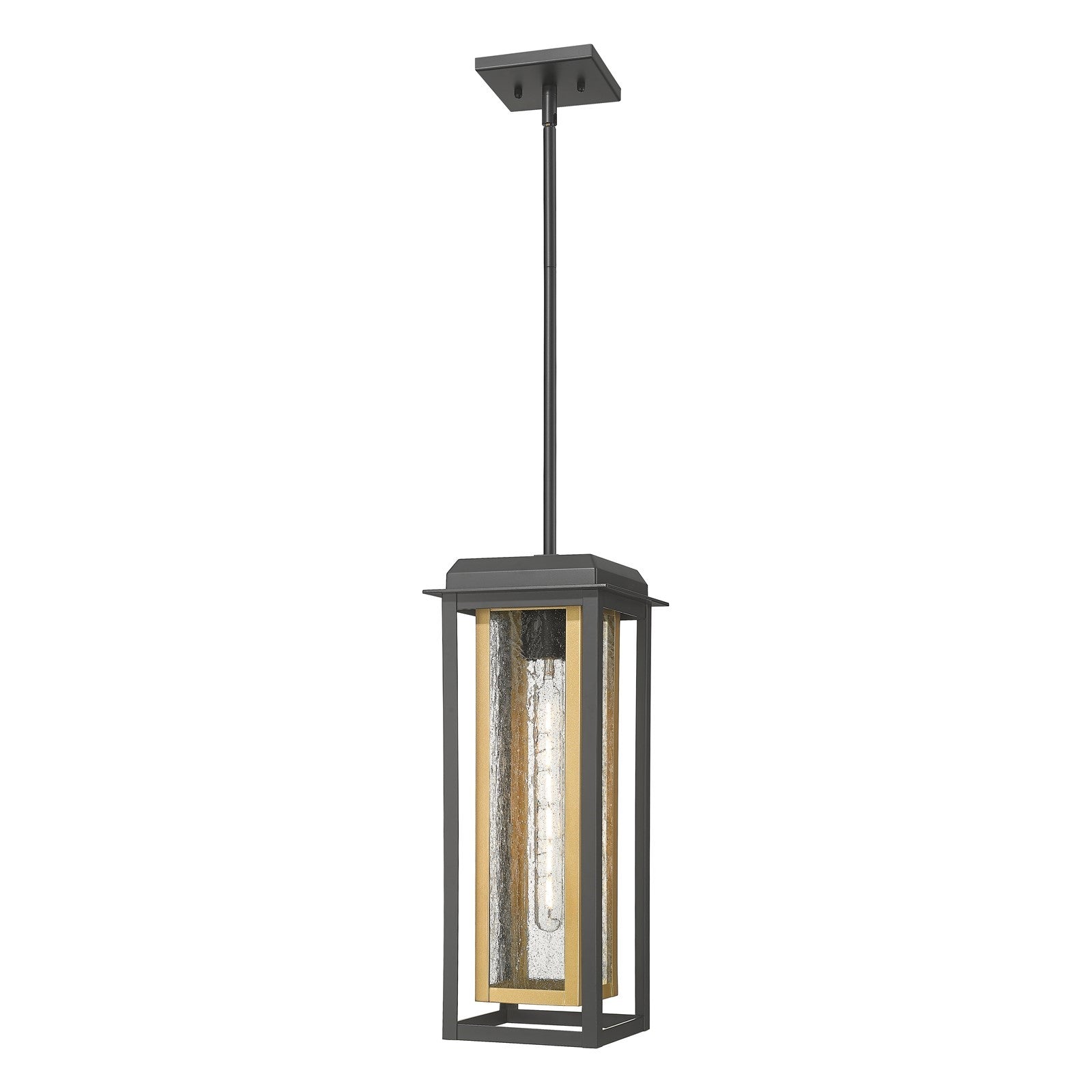 Innovations Mansfield 19in 1-Light Pendant | Contemporary Matte Black Aluminum and Seedy Glass with Brass Accent | Covered | Model 9951-1H-BK-19-CG-BR-SDY