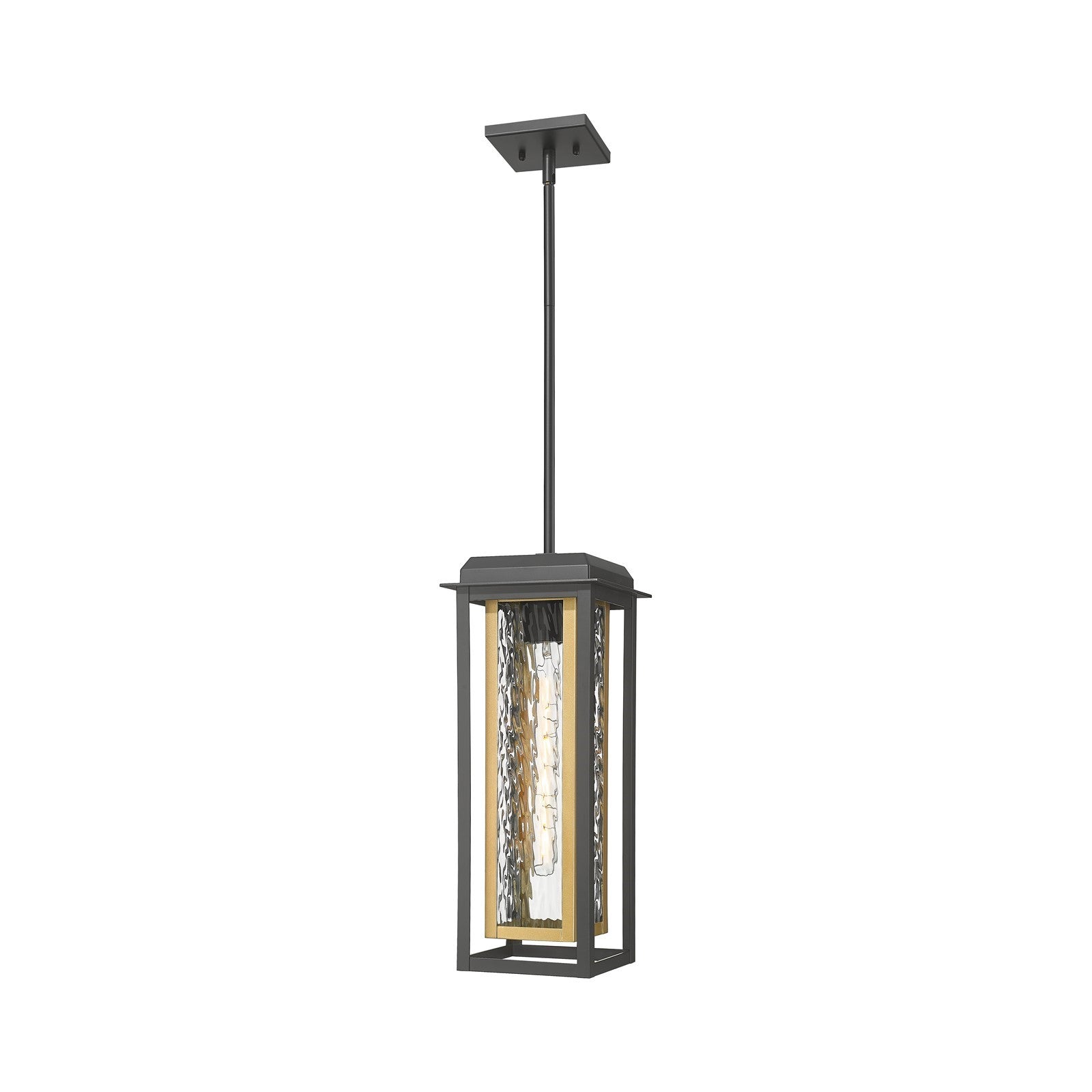 Innovations Mansfield 19in 1-Light Pendant | Contemporary Matte Black Aluminum and Water Glass with Brass Accent | Covered | Model 9951-1H-BK-19-CG-BR-WG
