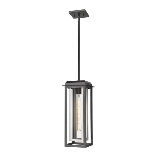 Innovations Mansfield 19in 1-Light Pendant | Industrial Matte Black Aluminum and Silver Inner Cage Clear Glass | Covered | Model 9951-1H-BK-19-CG-SV-CL
