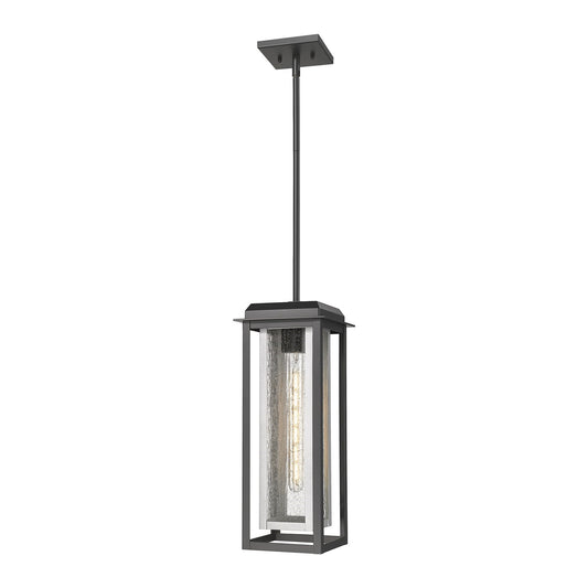 Innovations Mansfield 19in 1-Light Pendant | Industrial Matte Black Aluminum and Silver Inner Cage Seedy Glass | Covered | Model 9951-1H-BK-19-CG-SV-SDY