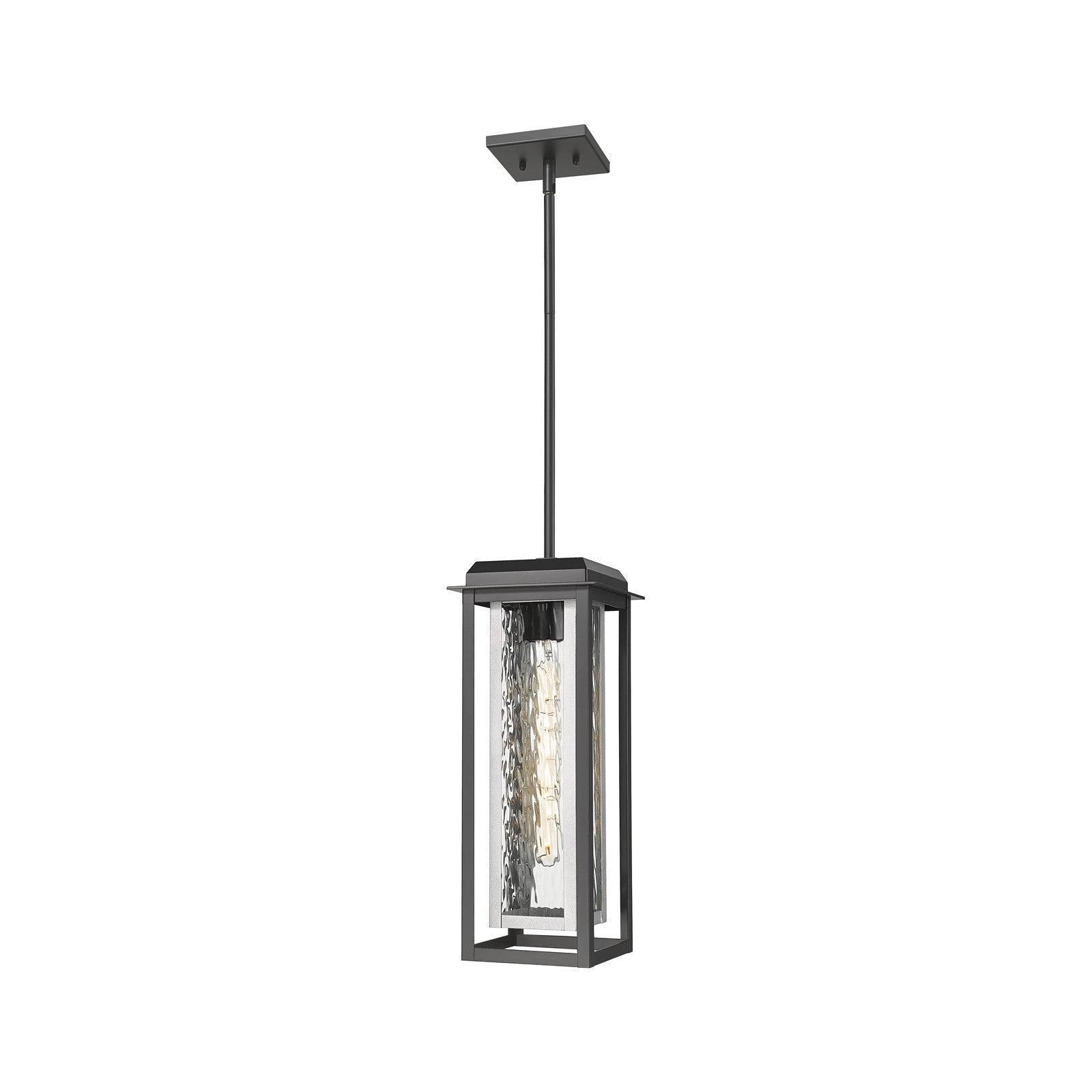 Innovations Mansfield 19in 1-Light Pendant | Industrial Matte Black Aluminum and Silver Inner Cage Water Glass | Covered | Model 9951-1H-BK-19-CG-SV-WG