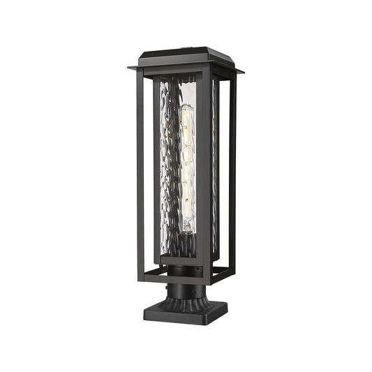Innovations Mansfield 20in 1-Light Post Light | Contemporary Matte Black Aluminum and Water Glass | Outdoor Entryway & | Model 9951-1PLT-BK-20-CG-BK-WG