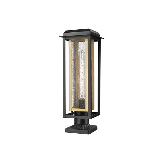 Innovations Mansfield 20in 1-Light Post Light | Contemporary Matte Black Aluminum and Brass Inner Cage with Seedy Glass | Model 9951-1PLT-BK-20-CG-BR-SDY