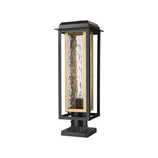 Innovations Mansfield 20in 1-Light Post Light | Contemporary Matte Black Aluminum and Brass Inner Cage Water Glass | Model 9951-1PLT-BK-20-CG-BR-WG
