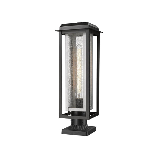 Innovations Mansfield 20in 1-Light Post Light | Contemporary Matte Black Aluminum and Silver Inner Cage Seedy Glass | Model 9951-1PLT-BK-20-CG-SV-SDY