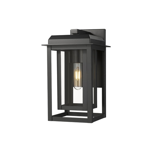 Innovations Mansfield 13in 1-Light Wall Sconce | Contemporary Matte Black Aluminum and Clear Glass | Outdoor Porch & | Model 9951-1W-BK-13-CG-BK-CL