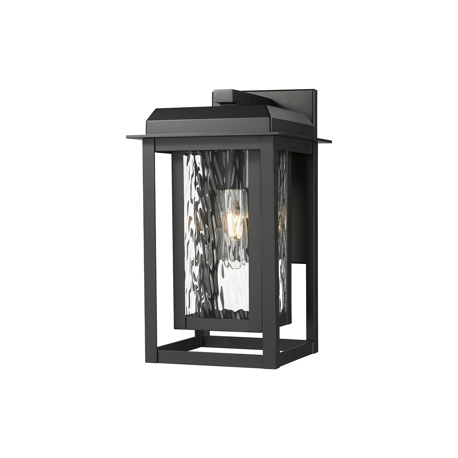 Innovations Mansfield 13in 1-Light Wall Sconce | Contemporary Matte Black Aluminum and Water Glass | Outdoor Porch & | Model 9951-1W-BK-13-CG-BK-WG