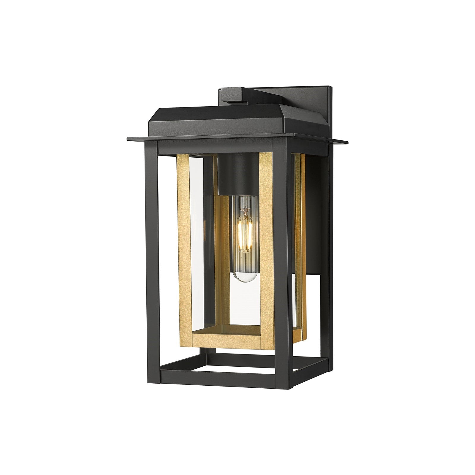 Innovations Mansfield 13in 1-Light Wall Sconce | Contemporary Matte Black Aluminum and Brass Inner Cage with Clear Glass | Model 9951-1W-BK-13-CG-BR-CL