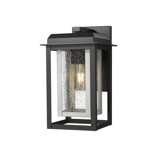 Innovations Mansfield 13in 1-Light Wall Sconce | Contemporary Matte Black Aluminum and Silver Inner Cage with Seedy Glass | Model 9951-1W-BK-13-CG-SV-SDY