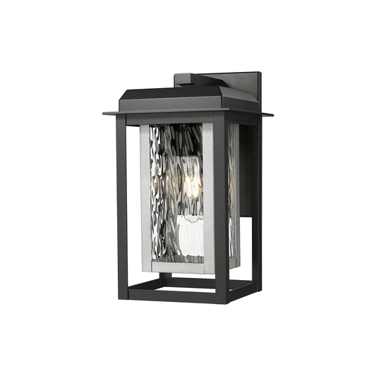 Innovations Mansfield 13in 1-Light Wall Sconce | Contemporary Matte Black Aluminum and Silver Inner Cage with Water Glass | Model 9951-1W-BK-13-CG-SV-WG