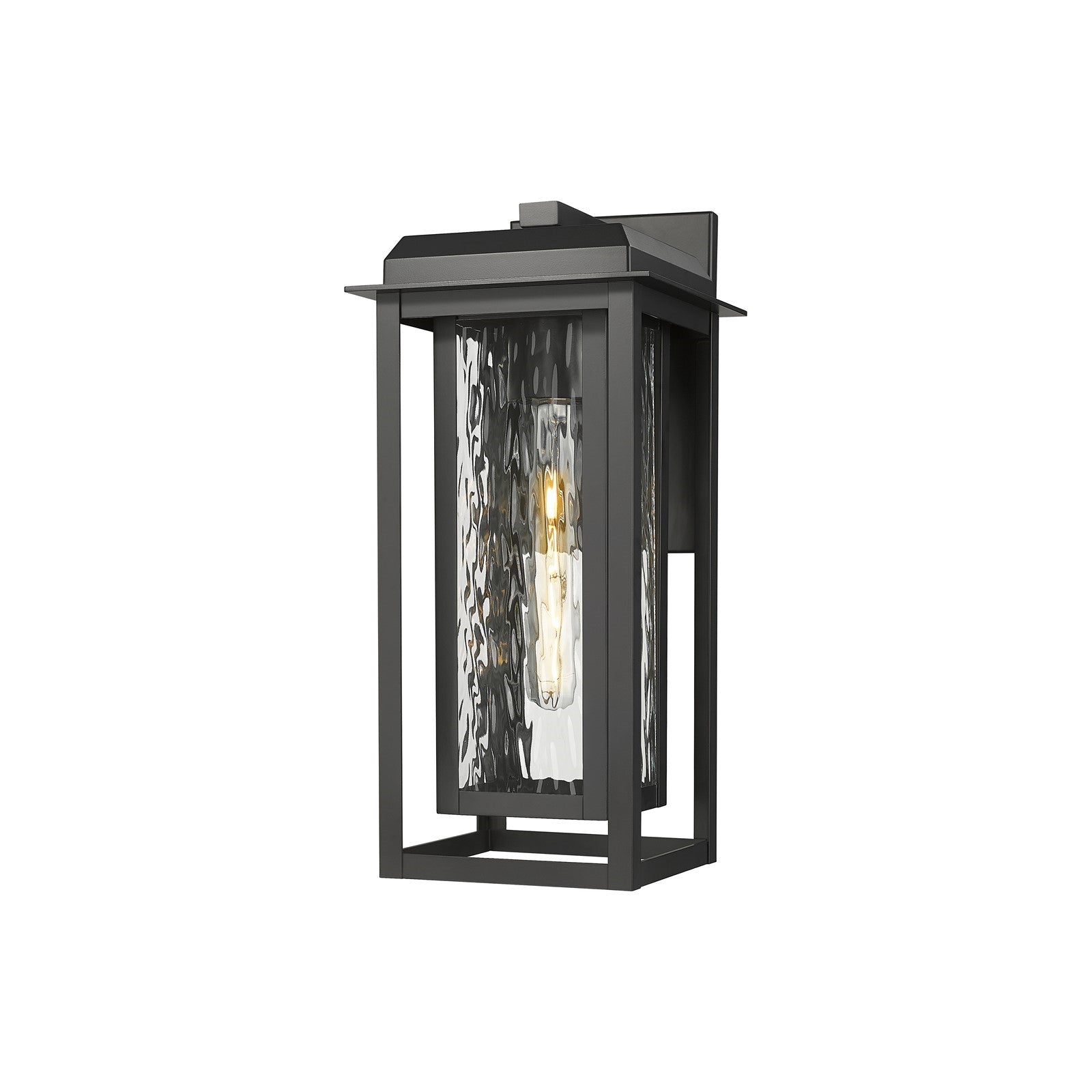 Innovations Mansfield 1-Light 7.5in Outdoor Wall Sconce | Contemporary Matte Black Aluminum and Water Glass | Covered Patio | Model 9951-1W-BK-16-CG-BK-WG