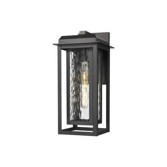 Innovations Mansfield 1-Light 7.5in Outdoor Wall Sconce | Contemporary Matte Black Aluminum and Water Glass | Covered Patio | Model 9951-1W-BK-16-CG-BK-WG