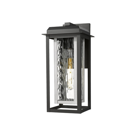 Innovations Mansfield 16.5in 1-Light Wall Sconce | Contemporary Matte Black Aluminum and Silver Inner Water Glass | Covered | Model 9951-1W-BK-16-CG-SV-WG