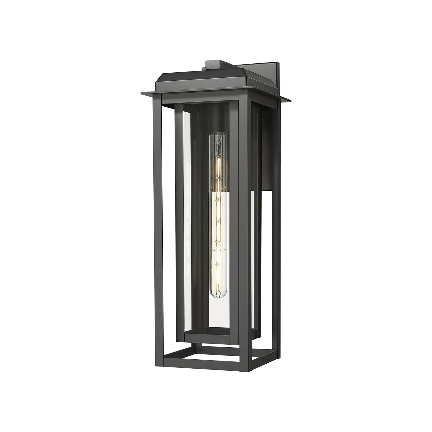 Innovations Mansfield 20in 1-Light Wall Sconce | Contemporary Matte Black Aluminum and Black Inner Clear Glass | Covered | Model 9951-1W-BK-20-CG-BK-CL