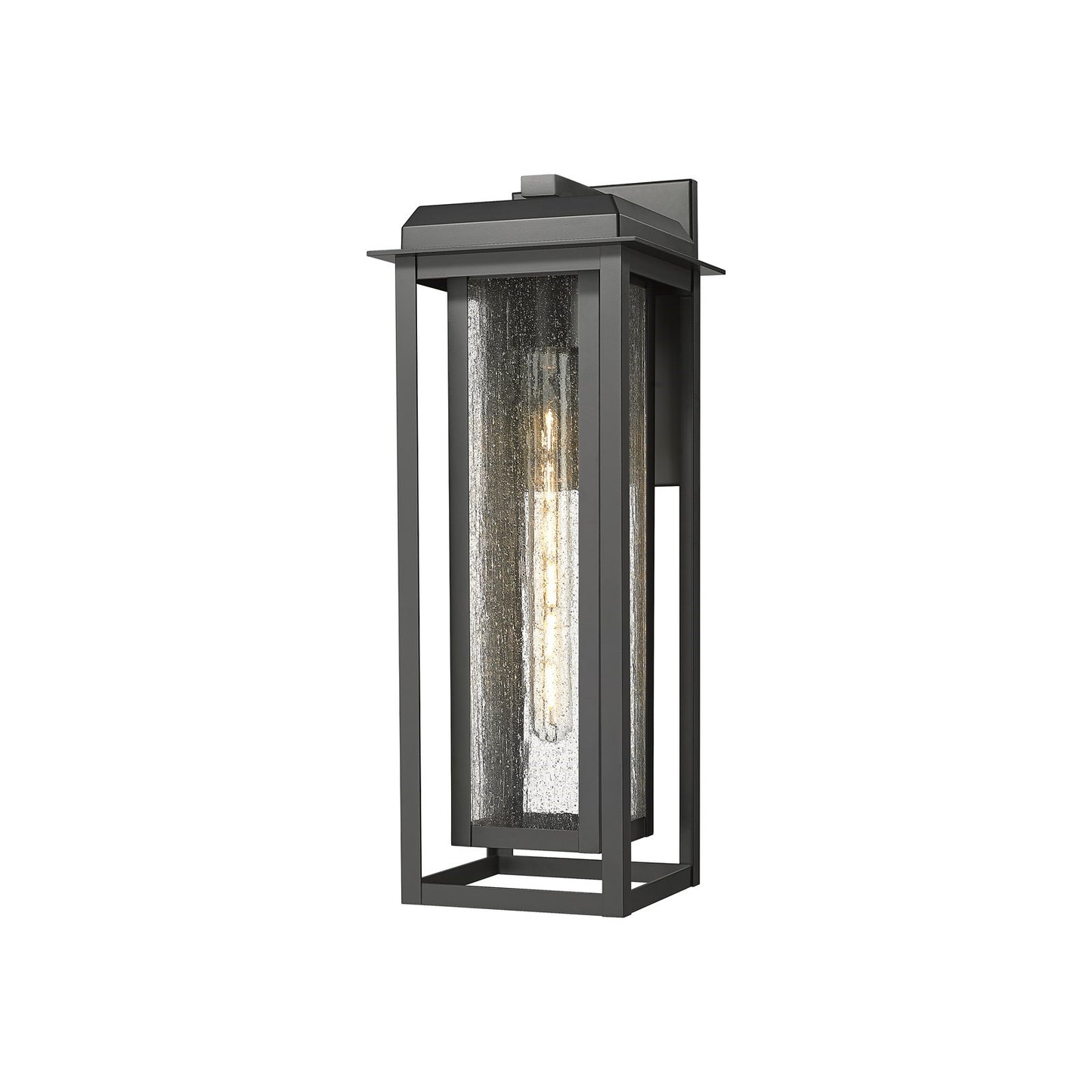 Innovations Mansfield 20in 1-Light Wall Sconce | Contemporary Matte Black Aluminum and Seedy Glass | Covered Patio & | Model 9951-1W-BK-20-CG-BK-SDY